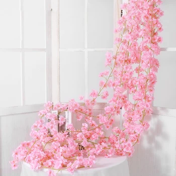 1,8 m lila Akác művirágok cseresznyevirág Szőlő Lóg Borostyán Virág String Garland Fal Rattan Haza Esküvői Boltív Dekoráció
