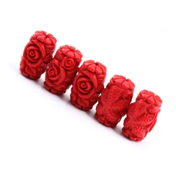 10db/sok Faragott Lakk-Ware Virágos Vörös Cinóber Hordó Gyöngyök Illik DIY Kézzel készített Karkötő Ékszer Készítés Megállapítások Szállító Jármű