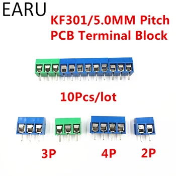 10db/sok KF301-5.0-2P KF301-3P KF301-4P Pályán 5.0 mm, Egyenes Pin-2P 3P 4P Csavarral NYÁK sorkapocs-Csatlakozó, Kék, Zöld