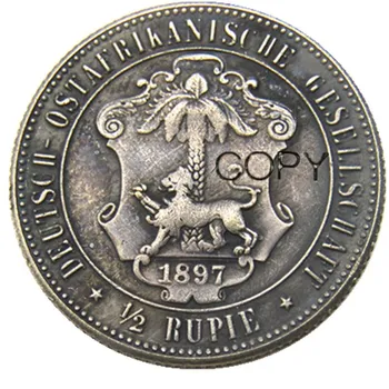 1897-ben a német Kelet-Afrika 1/2 Rupie Érme Guilelmus II. Imperator Ezüst Bevonatú Másolás érme