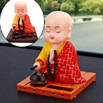 1db Buddhista Szerzetes Babák Figurák Szobrok Autó Műszerfal Dekorációk, Napelemes Bobble Remeg Fejüket, Tánc, Játék