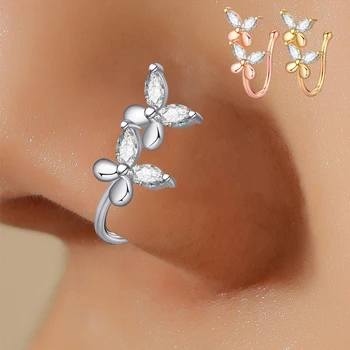1db Réz Hamis Piercing, Orr Gyűrű Pillangó orrcsipesz fülbevaló Fülbevaló Női Lány Ajándék Test Ékszer Orr