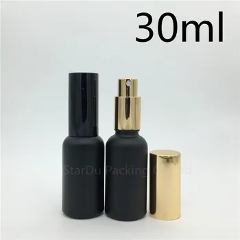 200pcs 30ml Fekete Matt Üveg Alumínium Permetező Parfümös Üveget 30cc Esszenciális Olaj Spray Palackot