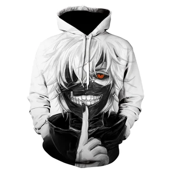 2021 Forró Eladó Tokió Ghoul 3D-s Anime Nyomtatás kapucnis felső Japán streetwear Fehér kapucnis őszi téli Melegítőfelső manga Kabátok