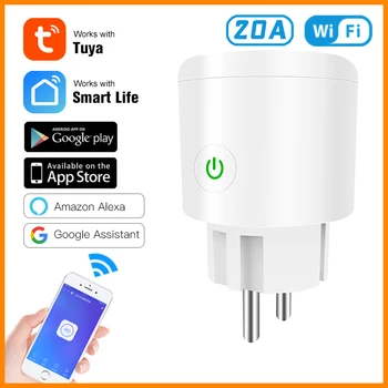20A Tuya Zigbee EU-Csatlakozó, Vezeték nélküli Socket Okos Időzítő Plug hangvezérlés tűzgátló Smart Power Csatlakozó A Alexa, a Google Haza