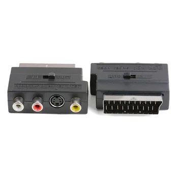 21Pin Scart Adapter AV Blokk 3 RCA Csatlakozó Kompozit, S-Videó Be/ki Kapcsolóval Scart Adapter AV-Blokk