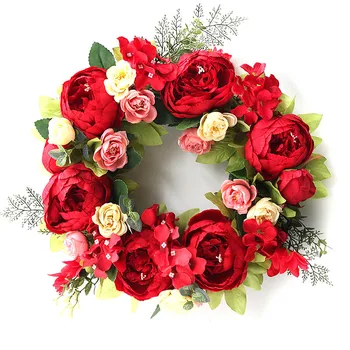 40cm Mesterséges Piros pünkösdi Rózsa Koszorú Dekoratív Szimuláció Virág, Koszorú, Esküvői Haza, Ajtó, Fal, Kellék, Dekoráció