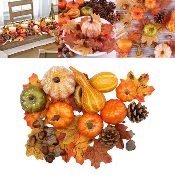 50PCS Hálaadás Szimuláció Tök Makk Őszi Őszi Dekoráció Halloween Sütőtök Maple Leaf Őszi Betakarítás Szezonális Dekoráció