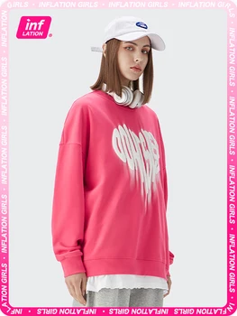 Az INFLÁCIÓ Túlméretezett Melegítőfelső A Nők Streetwear 2021 Trendi Szív Nyomtatása Sleeve Melegítőfelső Női Aranyos Pullovers 4008W21