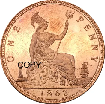 Britannia 1862 Egy Penny Victoria Vörös Réz Másolás Érmék