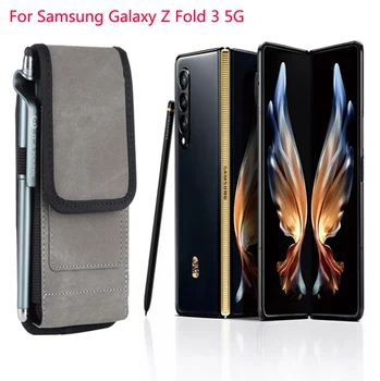 Bőr Derékon Telefon tok Samsung Galaxy Z Hajtás 3 5G Derék Csomag Galaxy Z Fold3 Mobiltelefon Tok Esetekben övcsipesz Táska