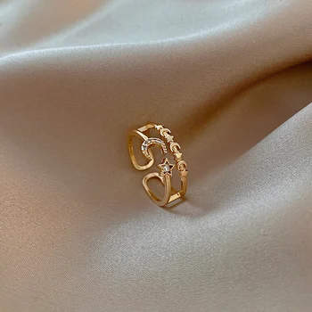 Divat Butik Rhinstone Gyűrűk Nők Személyiség Geometriai Csillag, Hold Szerető Gyűrűk Ajándékok Arany Gyűrűjét.