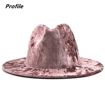Fedora kalap lapos karimájú arany kalapot új unisex hip-hop bársony fedora kalap jazz őszi-téli кепка мужская