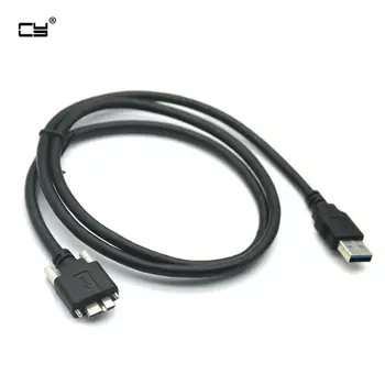Fekete színű 5Gbps Mikro-B USB 3.0-Mikro-B Kábel Vezeték Panel Szerelhető, Csavaros Zár Csatlakozó Kábel Megakadályozzák 60cm 100cm 150cm 3m 5m