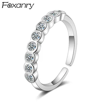 FOXANRY 925 Sterling Ezüst Gyűrűk a Nők számára Új, Divatos, Elegáns, Hangulatos, Pezsgő Cirkon Design Menyasszony Ékszerek Szerető Ajándék