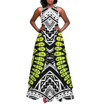 Hycool Divat Vintage Afrikai Ruha Szimmetrikus Csík Design Női Ujjatlan Ruha, Női Fél Egy-Line Földig Érő Ruha