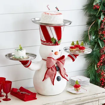 Karácsonyi Hóember Kezeli tartó 3 Tálcák gyümölcstál Gyanta Asztali Szobor Haza Karácsonyi Dekoráció Hogard