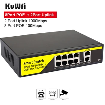 KuWFi 100/1000Mbps POE Switch IEEE 802.3 af/a 8port Hálózati Kapcsoló Szabványos Ethernet RJ45 Port POE Kamerák