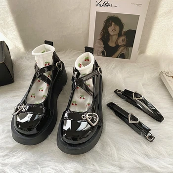 Lisapie Egységes cipő Japán Új Lány Puha Bőr Cipő, Vastag Alsó Kerek Fej Lolita Diák Szép Baba Cipő,női cipő