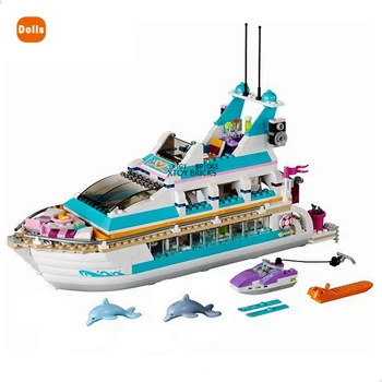 Lányok-Sorozat 41015 Ünnep Hajó 3D Delfin Cirkáló építőkövei gyermekjátékok Kompatibilis Barátok Ajándékok Delfin Yacht Játékok