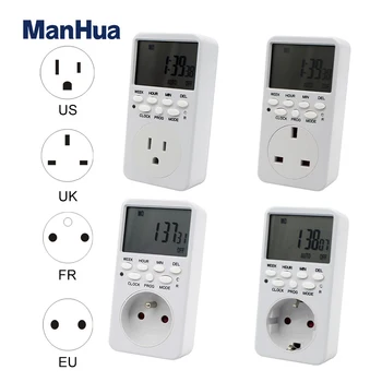 Manhua Elektronikus Digitális Időzítő Kapcsoló 24 órás Ciklus EU UK US FR Plug Intelligens Otthon Időzítő Aljzat