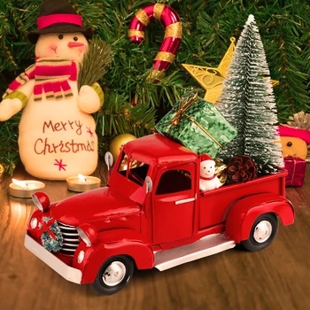 OurWarm Karácsonyi Retro Piros Teherautó, Fém Dísztárgyak Teherautó, Autó, Mini Karácsonyi Mini Box Karácsonyi Asztal Dekoráció
