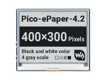 Pico-ePaper-4.2 ,4.2 hüvelykes E-Papír E-Ink Kijelző Modul A Raspberry Pi Pico, 400×300 Pixel, Fekete / Fehér, SPI Interface
