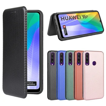 Szénszálas PC+TPU Luxus Flip bőr Telefon tok Huawei Y6P Esetben A Huawei Y6P MED-LX9N Y 6P 2020 Fedezze 6.3