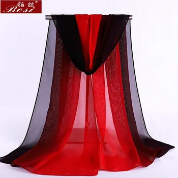 Sál chiffon gradiens nők hidzsáb téli márka őszi vörös hosszú sál poncsó luxus női sál kendő sjaal hosszú hidzsáb luxe