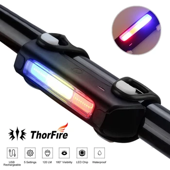 ThorFire Fényes Kerékpár Lámpa USB Újratölthető Kerékpár hátsó Lámpa Vízálló 7 Módok 120LM 200m Kerékpáros Biztonsági Lámpa