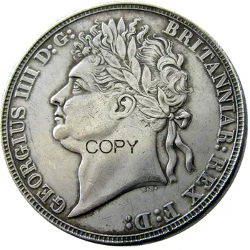 UF(05)NAGY-BRITANNIA 1821 George IV. egy Korona Ezüst Bevonatú Levél Széle Másolás érme