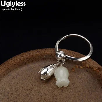 Uglyless Igazi 925 Sterling Ezüst Ujj Gyűrű Természetes Hetian Fehér Jáde Magnolia Gyűrűk Nyitó Varázsa Finom Ékszerek Nők Bijoux