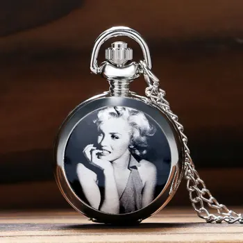 Vintage Ékszerek Marilyn Monroe Zománc Divat, Kis Méretű Aranyos Száma Ezüst Design Szépség Lány Quartz zsebóra Ajándékok Anya