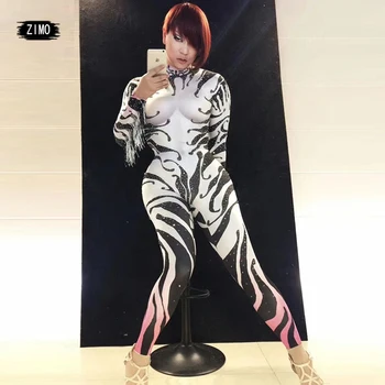 Új Szexi Zebra Énekesnő Szűk Bojt Kezeslábas a nők Vezetnek Csapatban Tánc, szórakozóhely, Party Show Teljesítmény Jelmez Jelmez