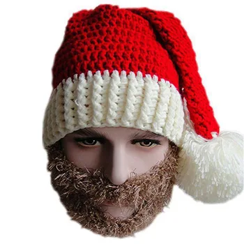 Őszi-téli kézzel szőtt újdonság Karácsonyi kalap Nagy piros Karácsonyi maszk szakáll kalap.